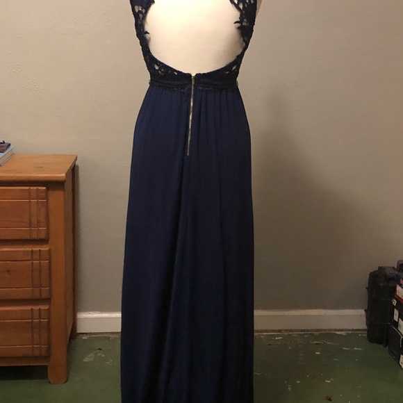NAVY BLUE LONG DRESS - Picture 2 of 6